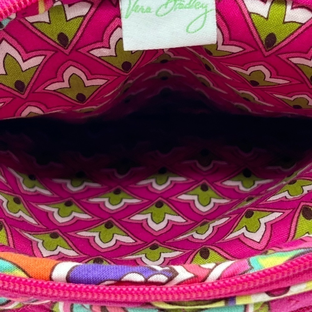 VERA BRADLEY SMALL CROSSBODY BAG WITH LOTS OF POCKETS VIBRANT PINK, ORANGE - Picture 11 of 15